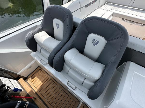 Slide: The Image of 2023 Fairline F//Line 33 Outboard boat seats with luxurious leather upholstery. - 23