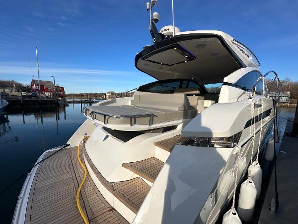 Slide: The Image of 2024 Fairline Targa 45 Open luxury yacht docked at marina. - 12