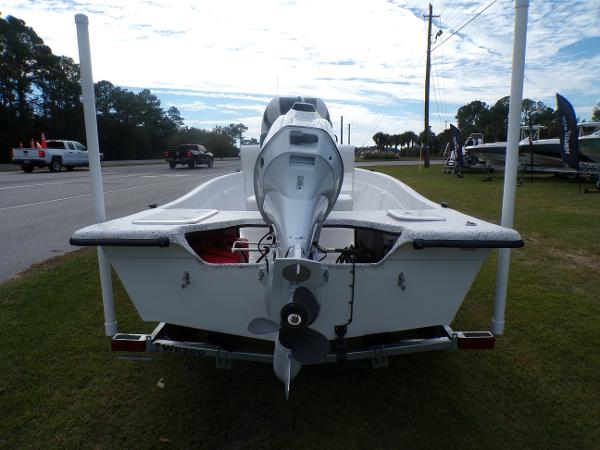 Slide: The Image of 2023 Fibercraft 160 Pro Vee boat rear view with outboard motor. - 4