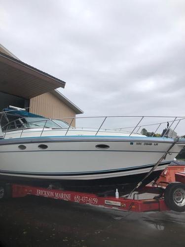 Slide: The Image of 1990 Formula 36 PC boat on a trailer at Erickson Marine. - 6