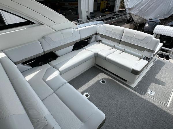 Slide: The Image of 2021 Formula 380 SSC boat interior with luxurious white seating. - 20