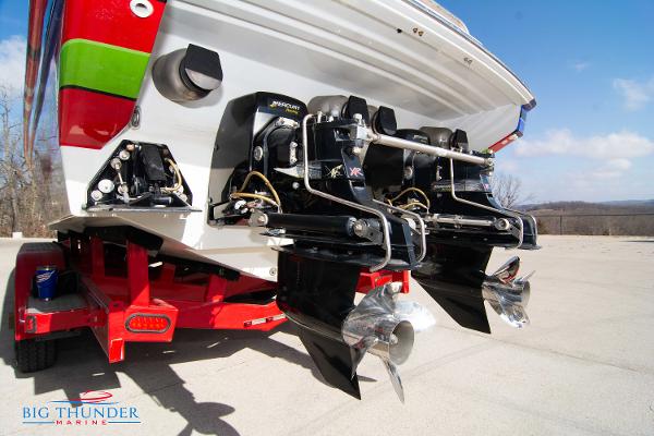 Slide: The Image of 2012 Formula 382 FASTech boat on trailer, rear view showing dual propellers. - 8