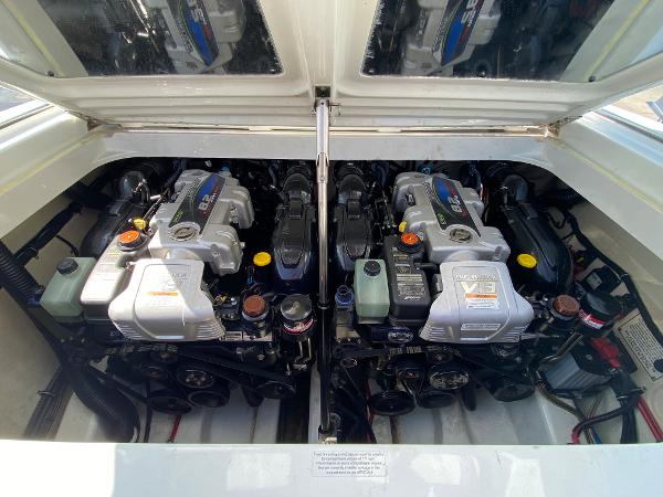 Slide: The Image of 2013 Formula 382 FASTech boat engine compartment with twin engines. - 8
