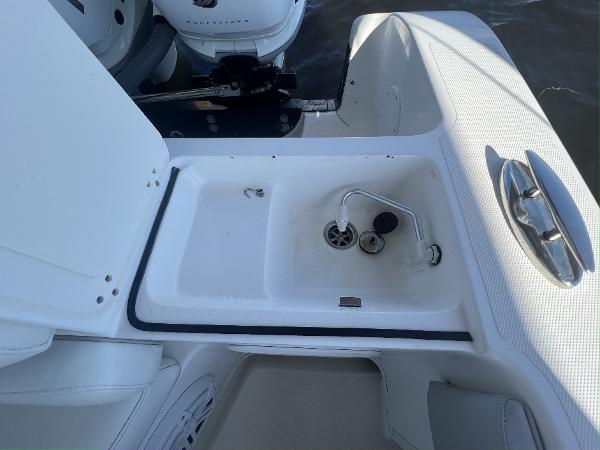 Slide: The Image of Fountain 34 CC 2008 boat sink area with faucet and drain. - 39