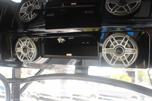 Slide: The Image of 2024 Fountain 34 SC boat audio system with multiple speakers. - 41