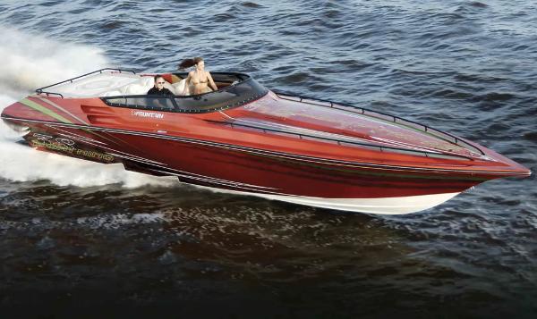 Slide: The Image of 2007 Fountain 38 Lightning speedboat cruising on water. - 1