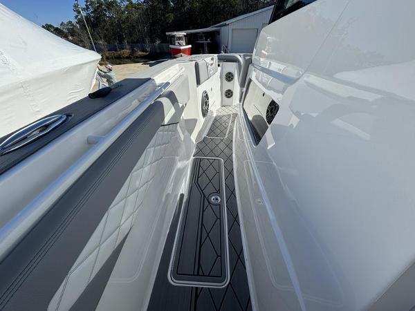 Slide: The Image of 2024 Fountain 38 SCX boat interior with sleek design and modern features. - 17
