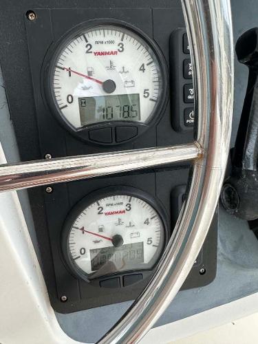 Slide: The Image of Close-up of Yanmar engine gauges on a 1998 Fountaine Pajot Athena 38 catamaran. - 28