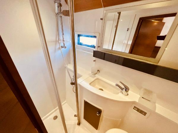 Slide: The Image of Modern bathroom in 2015 Fountaine Pajot Cumberland 47 LC yacht with shower and sink. - 39