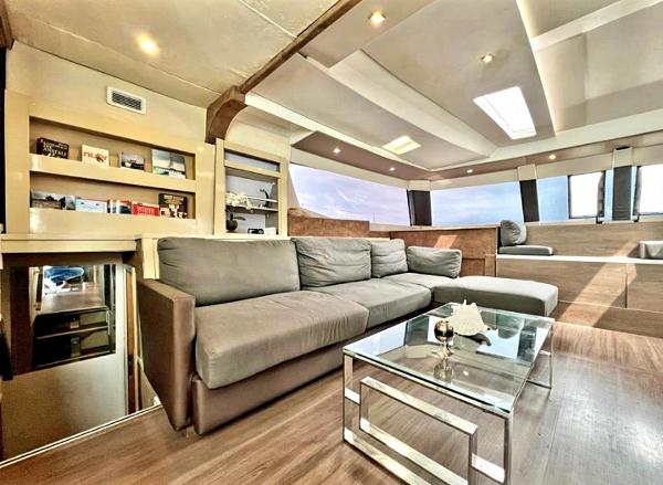 Slide: The Image of Luxurious interior of 2017 Fountaine Pajot Ipanema 58 Power Catamaran with modern furnishings. - 48