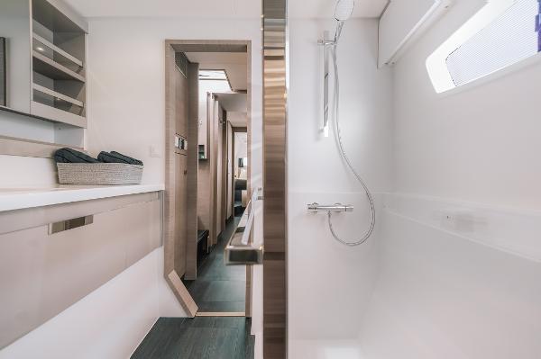 Slide: The Image of Modern bathroom interior of 2024 Fountaine Pajot Tanna 47 catamaran. - 8