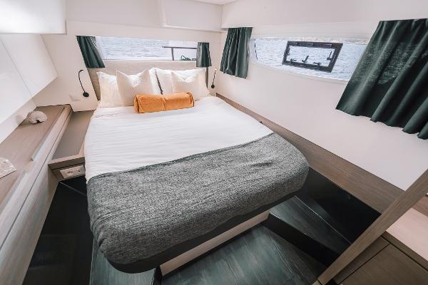 Slide: The Image of Luxurious bedroom in 2024 Fountaine Pajot Tanna 47 catamaran with ocean view. - 9