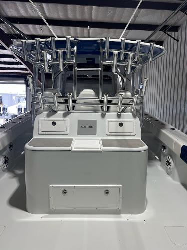 Slide: The Image of 2021 Freeman 42LR boat with multiple rod holders and Garmin electronics. - 3