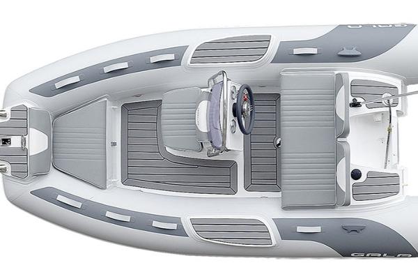 Slide: The Image of Top view of 2025 Gala V360 boat with gray and white design. - 0