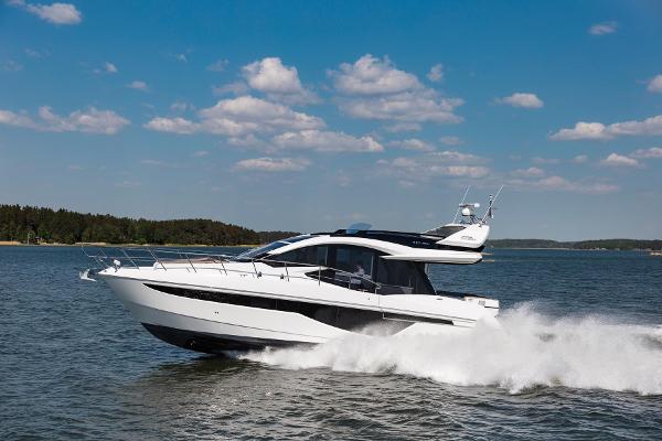 Slide: The Image of 2023 Galeon 470 Sky yacht cruising on a sunny day. - 1