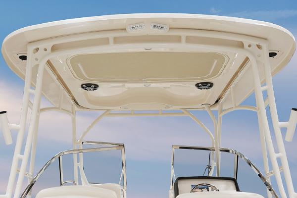 Slide: The Image of Manufacturer Provided Image: 2023 Grady-White Freedom 275 boat hardtop and console against blue sky. - 10