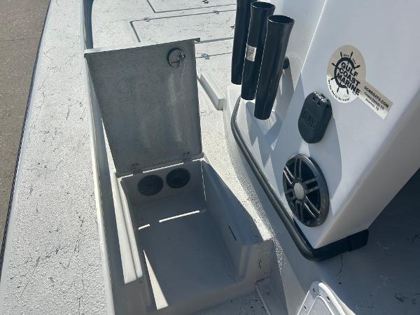 Slide: The Image of 2024 Gulf Coast VariSide boat with storage compartment and rod holders. - 11