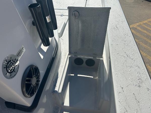 Slide: The Image of 2024 Gulf Coast VariSide boat with open storage compartment and rod holders. - 3