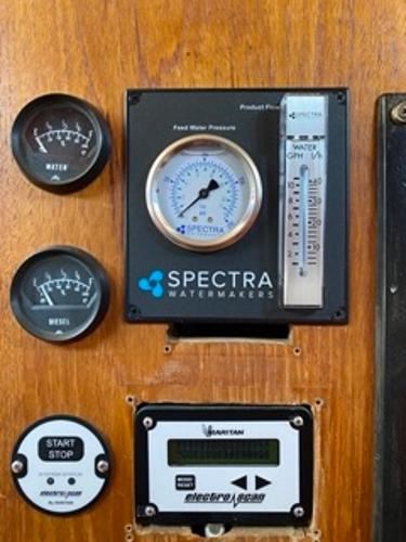 Slide: The Image of 1978 Gulfstar 50 yacht watermaker control panel with gauges and Spectra Watermakers system. - 34