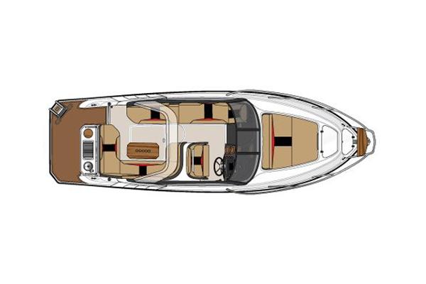 Slide: The Image of Top view of 2025 Hanover 305 boat layout, featuring seating and helm areas. - 12