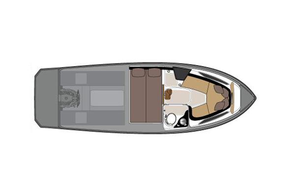Slide: The Image of Top view of 2025 Hanover 305 boat layout with seating and cabin areas. - 13