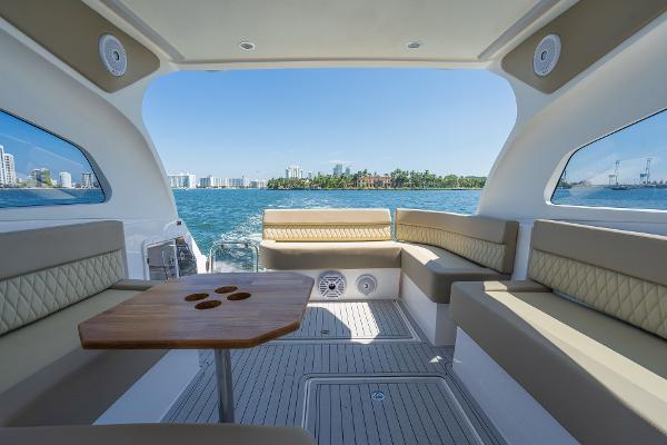 Slide: The Image of Luxurious interior of 2025 Hanover 375 yacht with scenic ocean view. - 18
