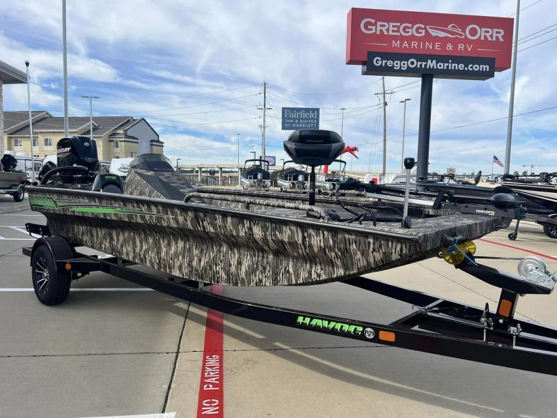 Slide: The Image of 2024 Havoc Boats 1756 FRRSCST camo fishing boat on trailer at Gregg Orr Marine & RV. - 6