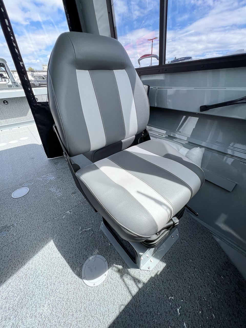 Slide: The Image of 2023 Hewescraft 200 Pro-V ET HT interior seat with gray and white upholstery. - 11