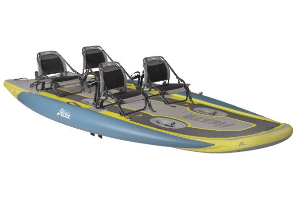 Slide: The Image of 2023 Hobie iTrek Fiesta inflatable pedal kayak with four seats. - 6