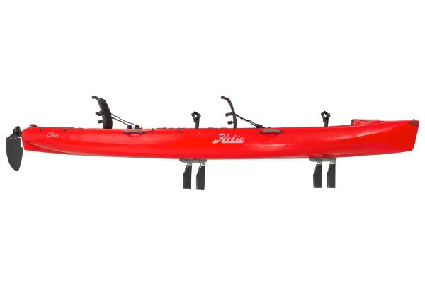 Slide: The Image of 2022 Hobie Mirage Oasis red tandem kayak with pedal drive system. - 12