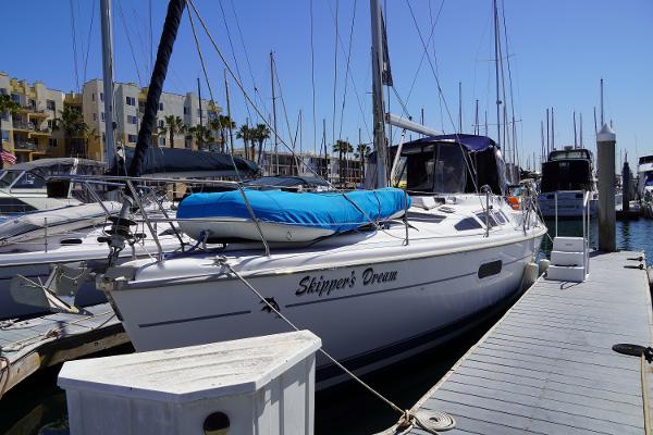 Slide: The Image of Hunter Passage 420 sailboat docked at marina, sunny day, 2000 model. - 1