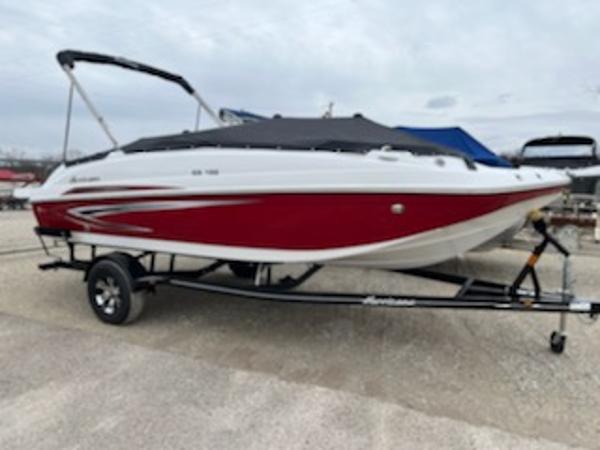 Slide: The Image of 2023 Hurricane SS188 boat with red and white design on a trailer. - 0