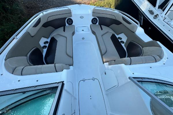 Slide: The Image of 2023 Hurricane SunDeck 2200 DC OB boat interior with spacious seating and modern design. - 21