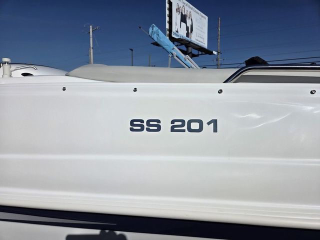 Slide: The Image of 2026 Hurricane SunDeck Sport 201 IO boat side view with "SS 201" marking. - 12