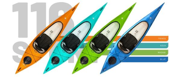 Slide: The Image of 2023 Hurricane Kayaks Santee 116 Sport in mango, aqua, wasabi, and blue colors. - 1