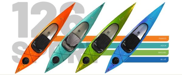 Slide: The Image of 2023 Hurricane Kayaks Santee 126 Sport in Mango, Aqua, Wasabi, and Blue colors. - 1