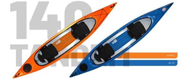 Slide: The Image of 2023 Hurricane Kayaks Santee 140 Tandem in Mango and Blue colors. - 9