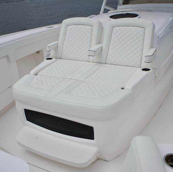 Slide: The Image of 2023 Intrepid 475 Panacea boat with white quilted seating. - 7