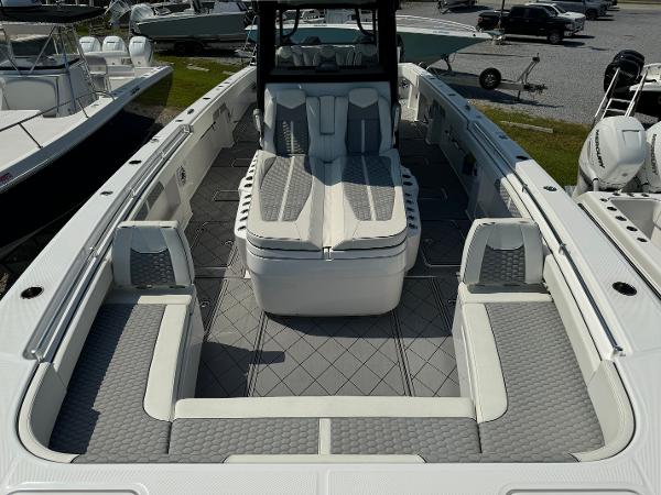 Slide: The Image of 2024 Invincible 40 Catamaran with spacious seating and modern design. - 10