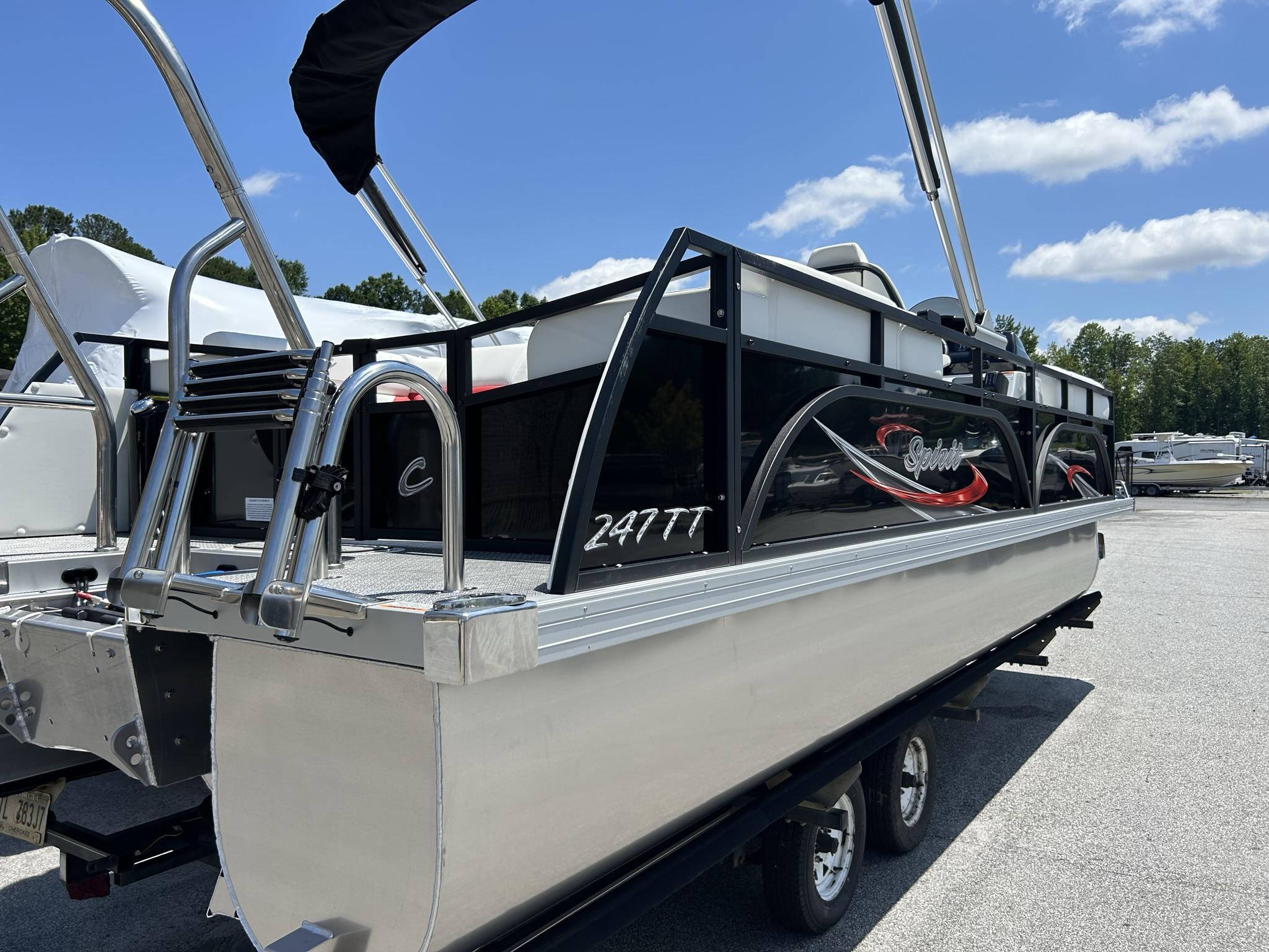 Slide: The Image of 2024 JC 247 TT DSL Sport pontoon boat with Suzuki 250HP engine on trailer. - 23