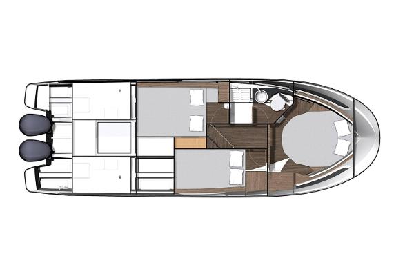 Slide: The Image of Manufacturer Provided Image: 2020 Jeanneau NC 1095 boat layout with cabins, bathroom, and twin outboard engines. - 19