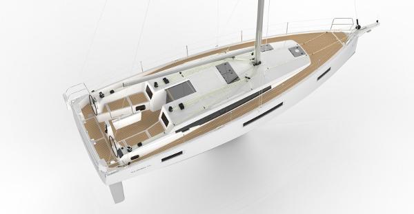 Slide: The Image of 2026 Jeanneau Sun Odyssey 410 sailboat, top view, showcasing sleek design and spacious deck. - 18