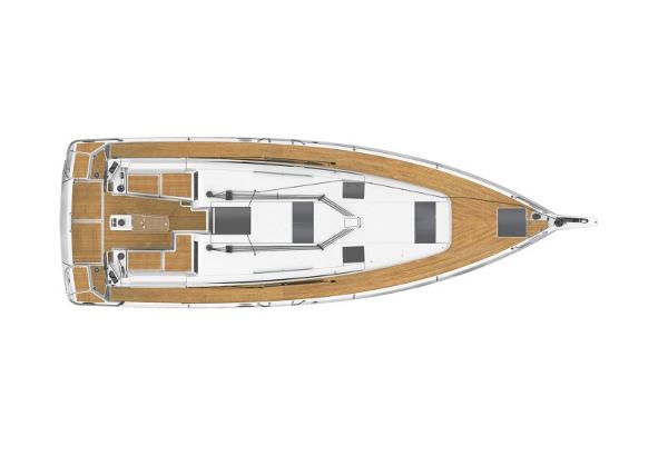 Slide: The Image of Top view of 2024 Jeanneau Sun Odyssey 440 sailboat with teak deck and sleek design. - 49