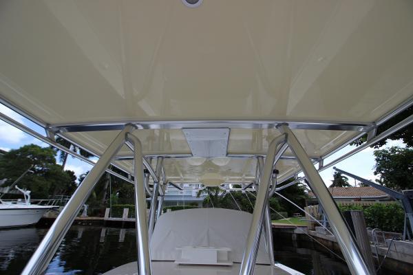 Slide: The Image of 2008 Jupiter 34 FS boat with T-top and stainless steel frame. - 10