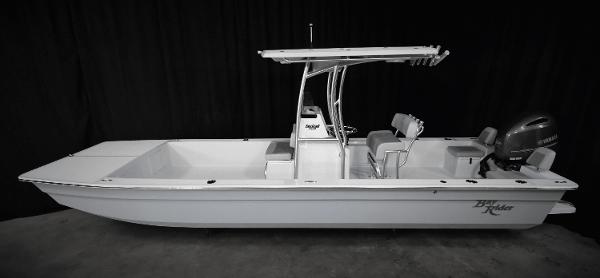 Slide: The Image of 2025 KenCraft 2460 Bay Rider Skiff, white, center console, T-top, outboard motor. - 4