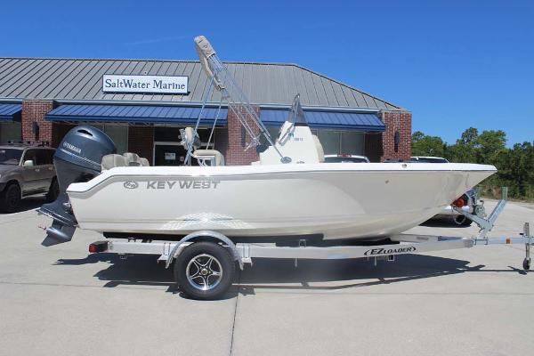 The Image of 2025 Key West 188 Bay Reef boat on trailer outside SaltWater Marine store. - 0
