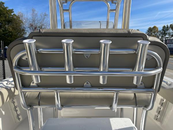 Slide: The Image of 2025 Key West 219 FS boat with stainless steel rod holders and seating. - 13