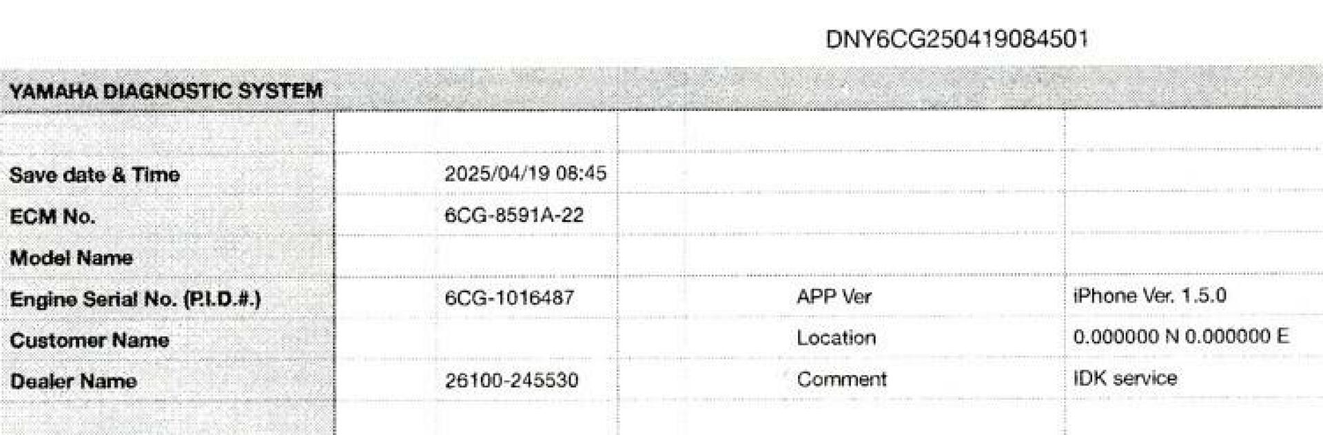 Slide: The Image of 056 IDK Service pg1 04/19/2025 IDK 100 Hour Service Report - 5234347