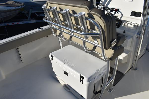 Slide: The Image of 2024 Key West 239 FS boat interior with rod holders and cooler. - 35
