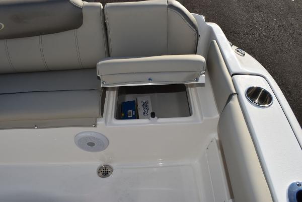 Slide: The Image of 2024 Key West 239 FS boat interior with storage compartment and seating. - 46